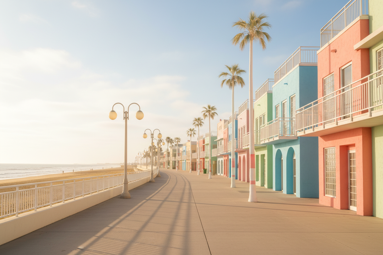 Bright 80s Beach City Hero Background